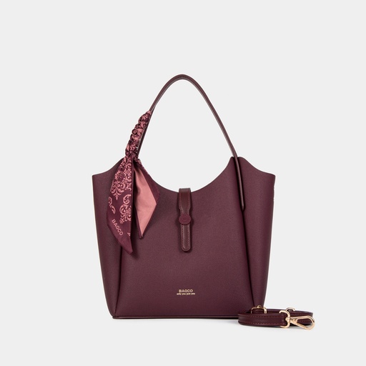 [JF012503124-win red ] Modern Ribbon Tote Handbag (Wine Red)