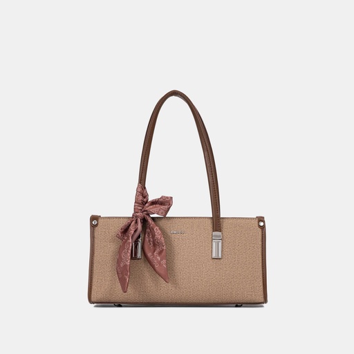 [JF012503103-coffee] Elegant Ribbon Shoulder Handbag (Coffee)