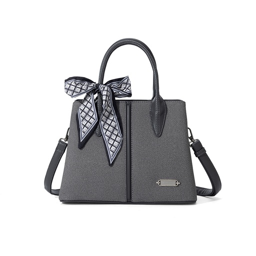 [80107-GREY ] Classic Fashion Handbag with Elegant Scarf (Grey)