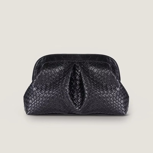 [PZ8564 – Black] Luxury Metallic Pleated Evening Bag (Black)