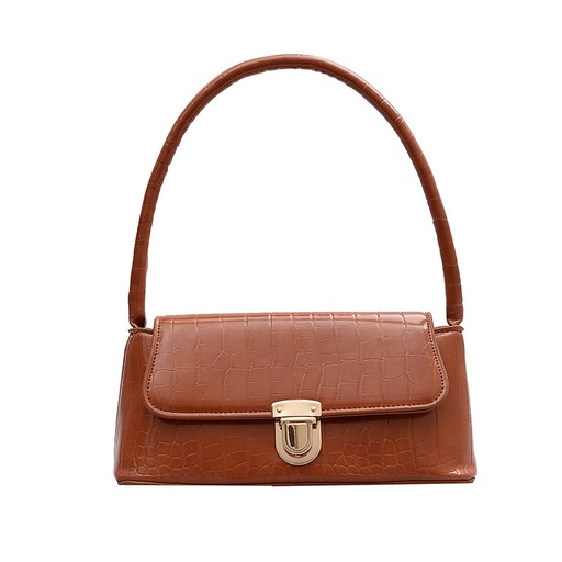 [10001-Brown] Elegant Croc-Texture Shoulder Bag (Brown)