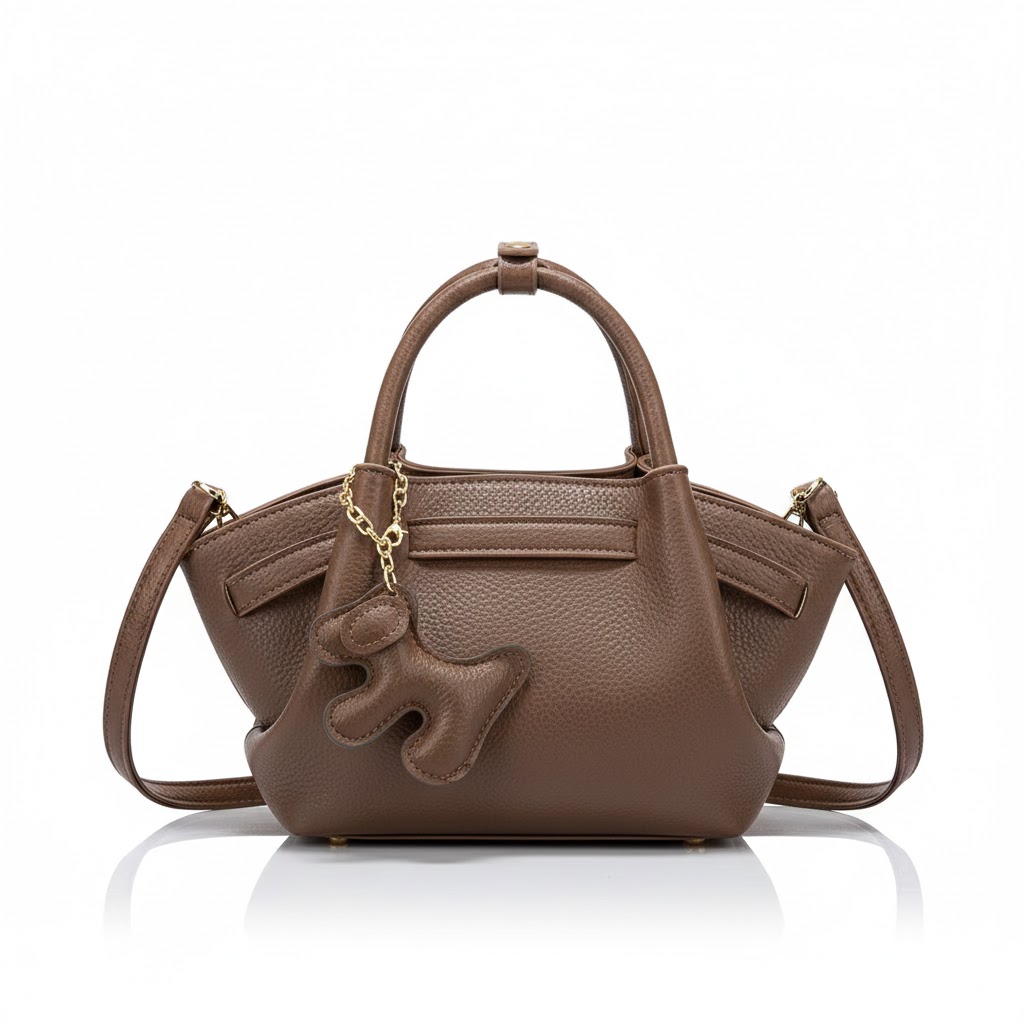 Elegant Leather Shoulder Bag with Charm