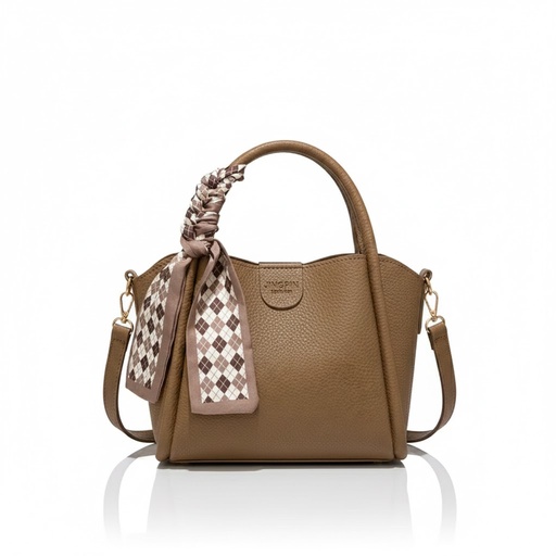 [FXJ0185-Brown] Royal Elegance Scarf HandBag (Brown)