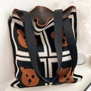 Embroidered Bear Pattern Canvas Tote Bag