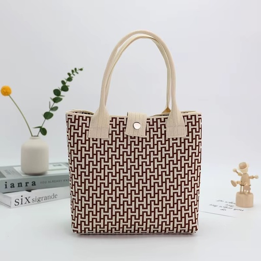 [YS002 – Beige] Geometric Canvas Tote Bag (Beige)