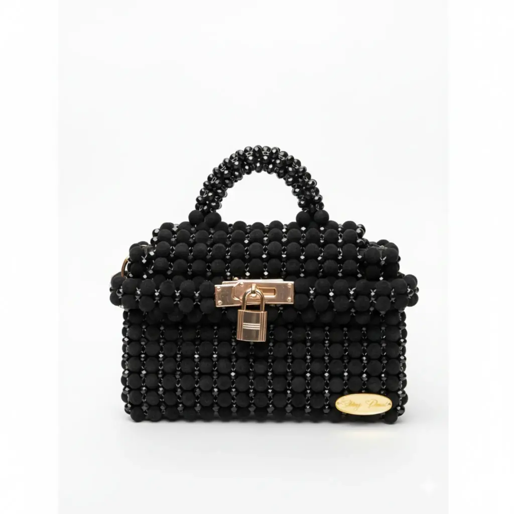 Royal Black Beaded Handbag