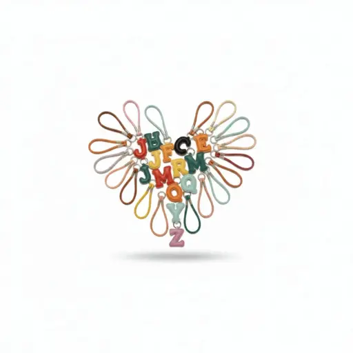 تعليقات حقائب جلدية ملونة على شكل حروف أبجدية