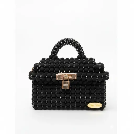 Royal Black Beaded Handbag